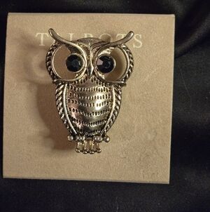 Talbots Owl Brooch NWT | Gold Tone Crystal Eyes Vintage Style Animal Pin